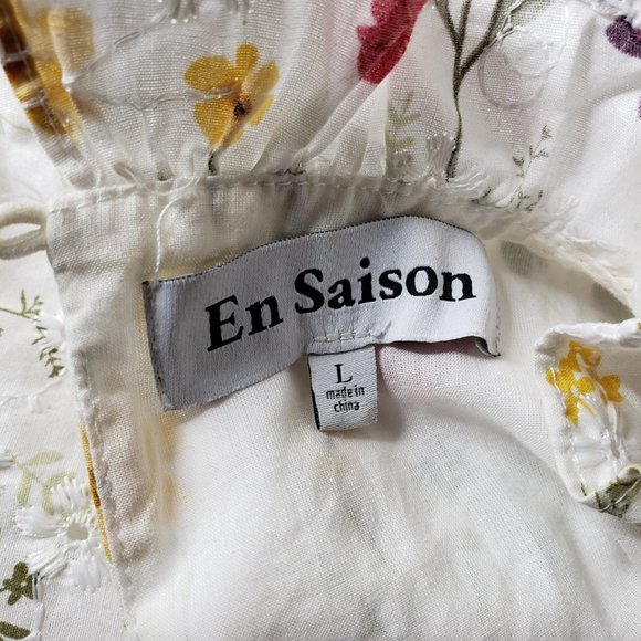 En Saison Women's Floral Tiered Embroidered Tent Dress Pockets Sz L, White (1179 - Picture 6 of 7